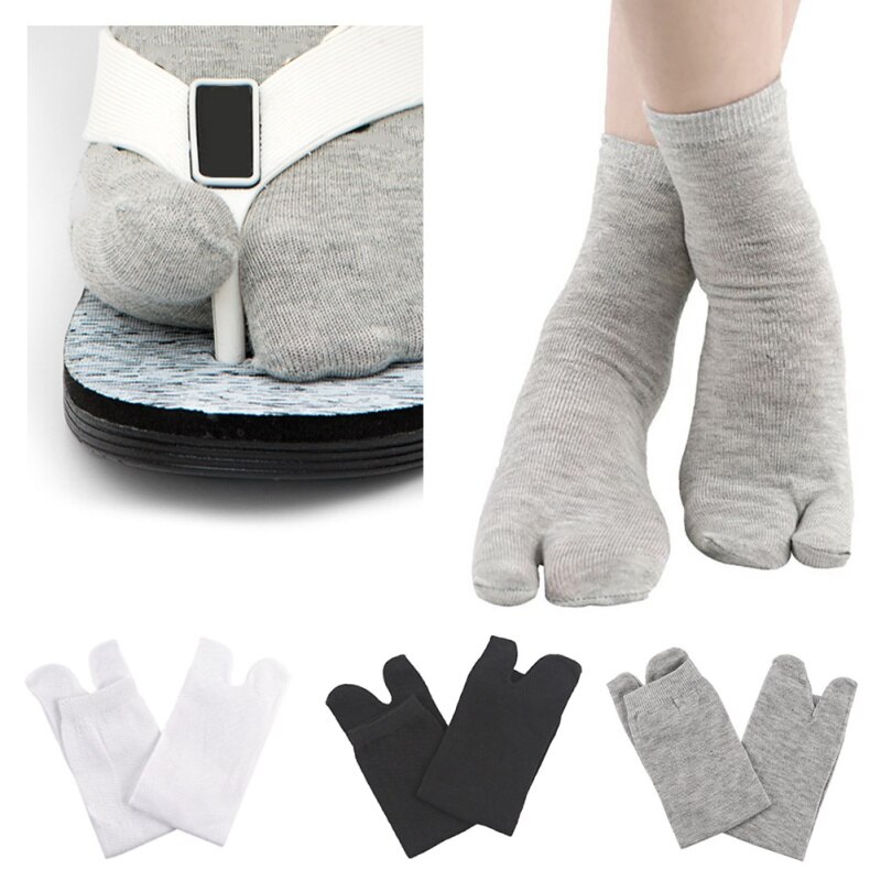Fehér 1Pair Unisex Soft Japán Kimonó Flip Flop Szandál Split Toe Tabi Ninja Zokni