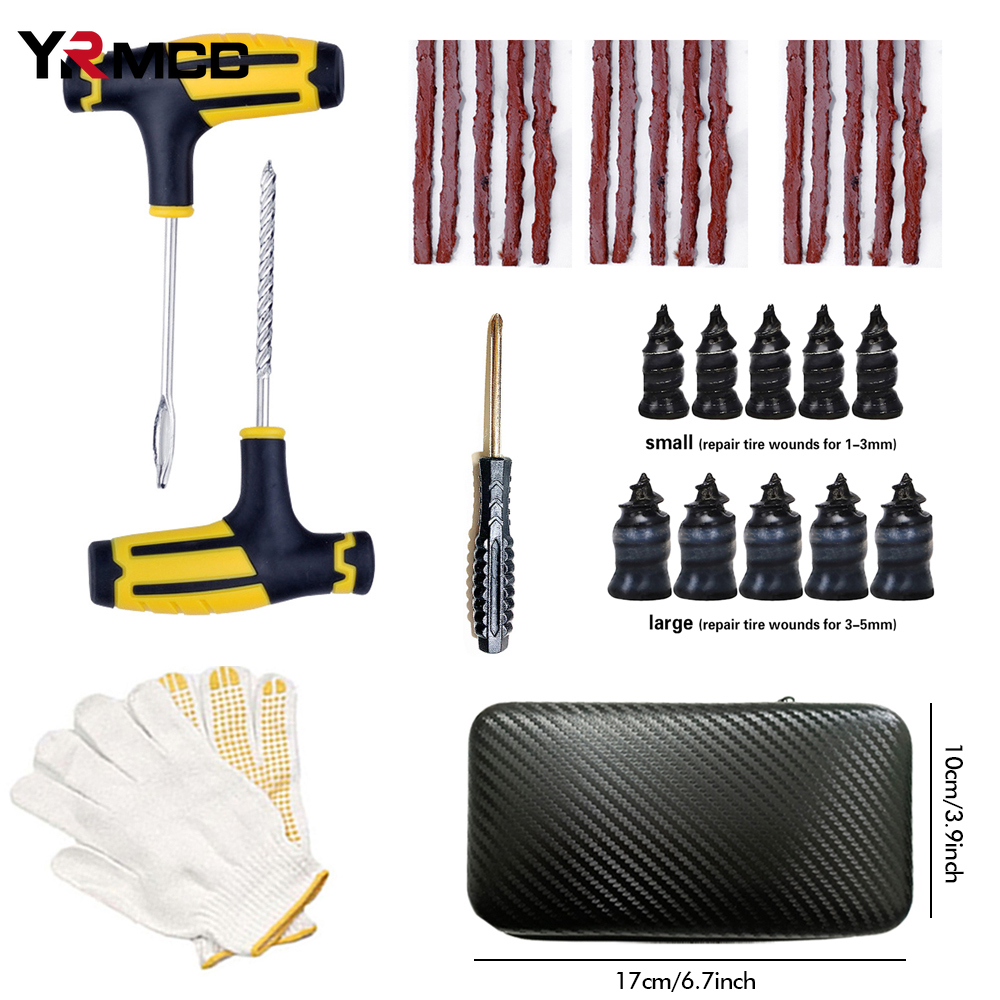 Kit de reparación de neumáticos de coche, herramientas de enchufe de punción, punción de neumáticos de motocicleta, tiras de neumáticos de coche de emergencia, Kit de herramientas de reparación de pegamento, accesorios para coche