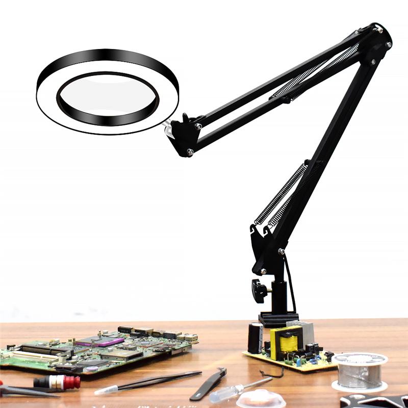 Flexibele Desk Grote 33cm + 33cm 5X USB LED Vergrootglas 3 Kleuren Verlicht Vergrootglas Loupe Lamp Dimmen bureau Verlichting