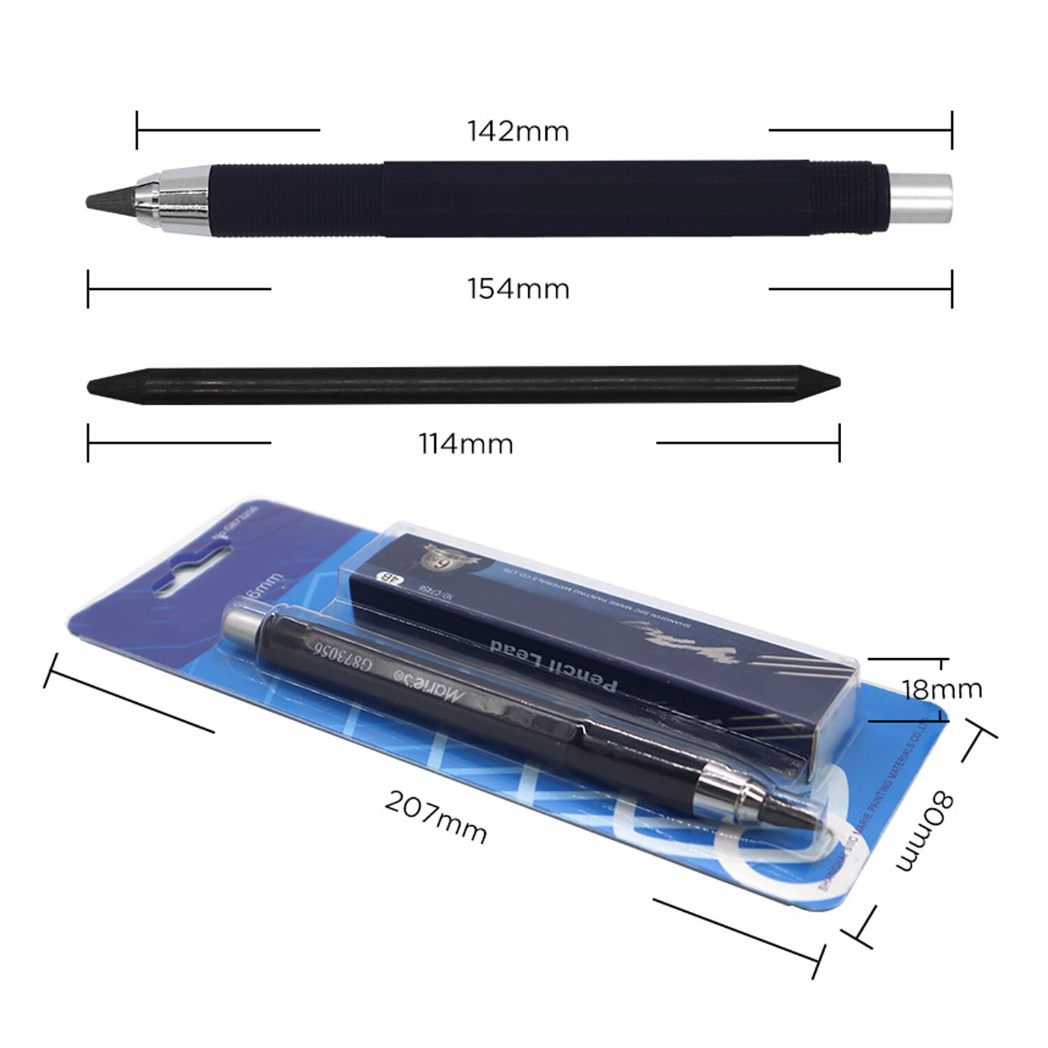 5.6mm Automatic Pencil Sketch Pencils with 6pcs 4B Graphite Pencil Lead for Draft Drawing Sketching Crafting School Writing