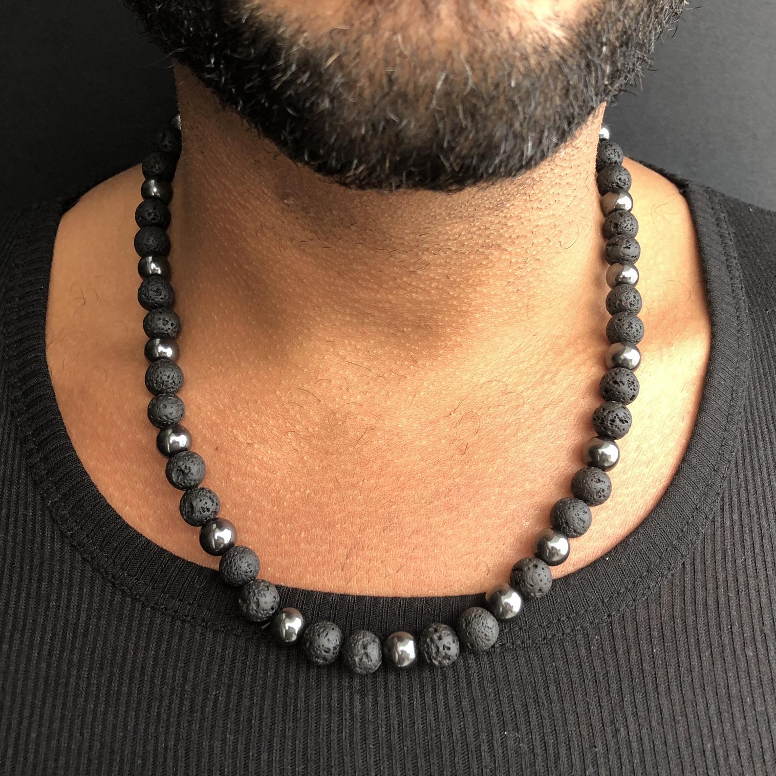 Collar Tribal para hombre, collar de Surf para hombre, collar bohemio para hombre, collar de Onyx negro de ojo de tigre