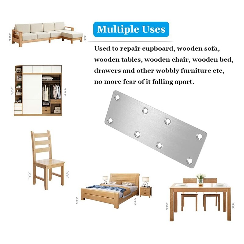 4 PCS Straight Bracket Flat Mending Plate Stainless Steel Brace with Screws for Furniture Wooden Door Wood