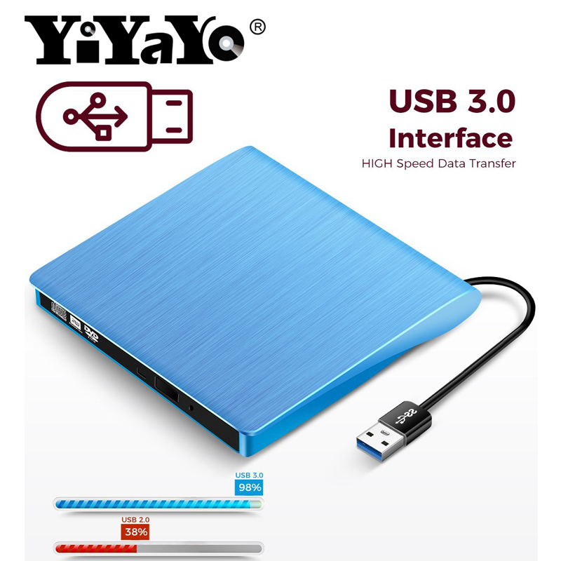 Yiyayo usb 3.0 eksternt drev dvd-rom cd-rw dvd-rw brænderafspiller bærbar læser slank til windows 7/8/10 bærbar