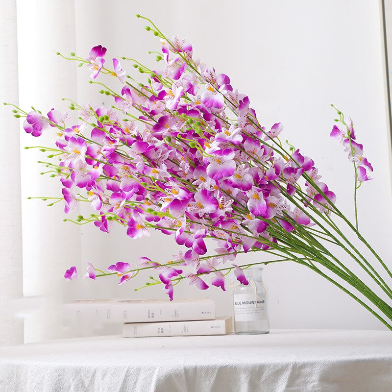 5- gaffel kunstig blomst dans-dame orkidé kunstig blomst bryllup hjem dekoration phalaenopsis buket silke blomst: K6