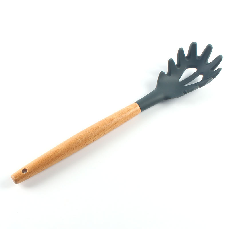 12Pcs Silicone Cooking Utensil Set Wooden Handle Spatula Soup Spoon Brush Ladle Pasta Colander Non-stick Cookware Kitchen Tools: Pasta grasp
