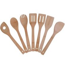 Bamboo Cooking Utensils Set, 7 Pack Kitchen Tools Wooden Spoons and Spatula 11.8 Inch, Best for Non Sticky Pans and Cookware