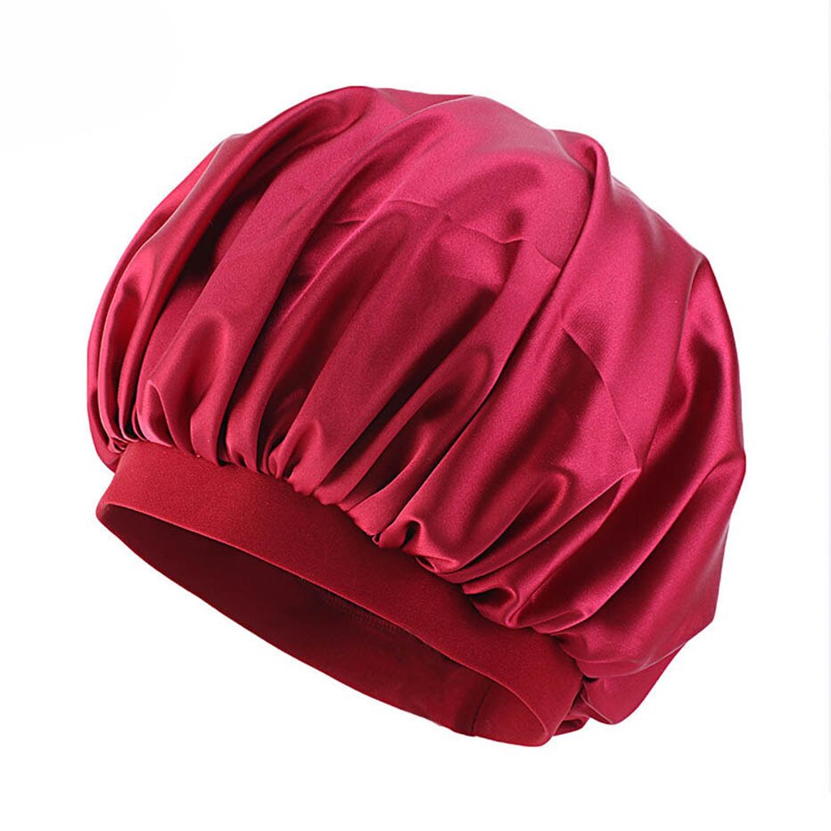 Unisex Adults Satin Nightcap Wide-brimmed Single Color Men Women Sleeping Cap for Spring Autumn Winter: red