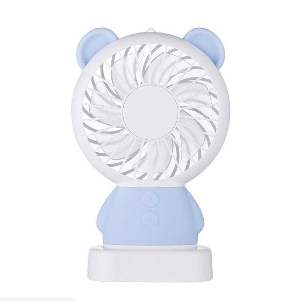 Ventilador portátil de bolsillo con luces coloridas de dibujos animados, ventilador de refrigeración para exteriores de verano de 800mAh Mini: blue bear