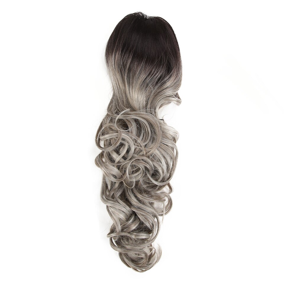 Extensiones de coleta Rubia de 26 pulgadas, coleta de onda suelta con cordón, peluca con Clip, pelo de color gris: 56F1001B