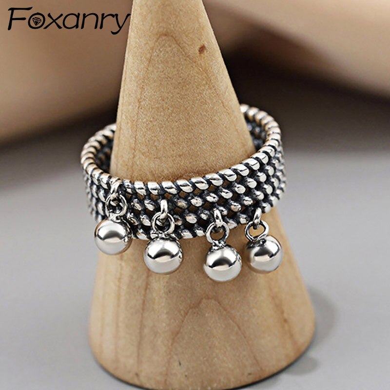Foxanry Vintage Punk couleur argent anneaux à la perles pendentif gland géométrique fête bijoux pour les femmes