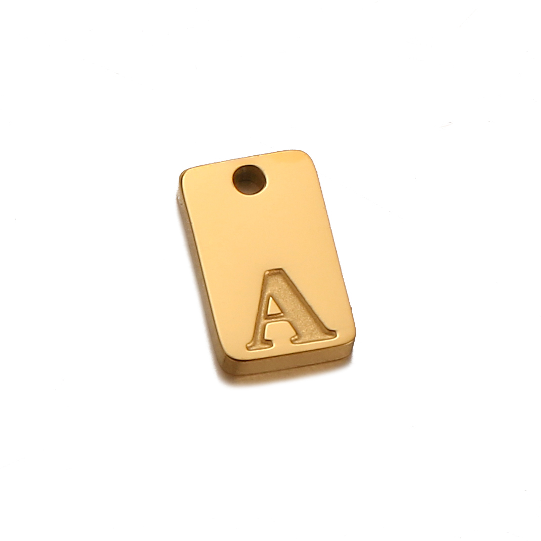 Breloques initiales de l'alphabet carré en acier inoxydable, lettre anglaise gravée, colliers de la présidence bricolage, fabrication de bijoux esthétiques, 5 pièces par lot: MARRON