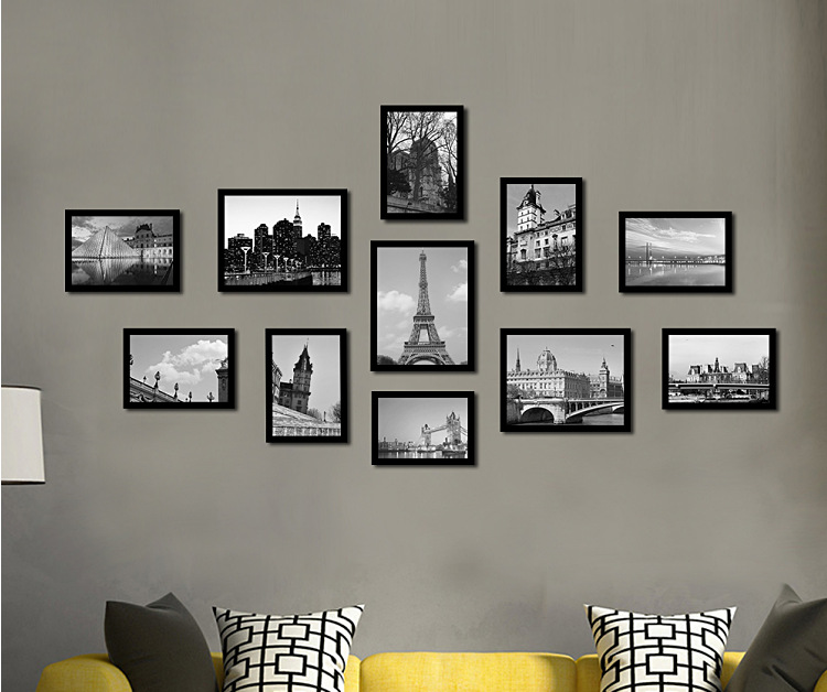 Moderne 11 stk væghængende fotoramme fotovægdekoration stue baggrund fotoramme boligindretning familiebilledvisning: Sort