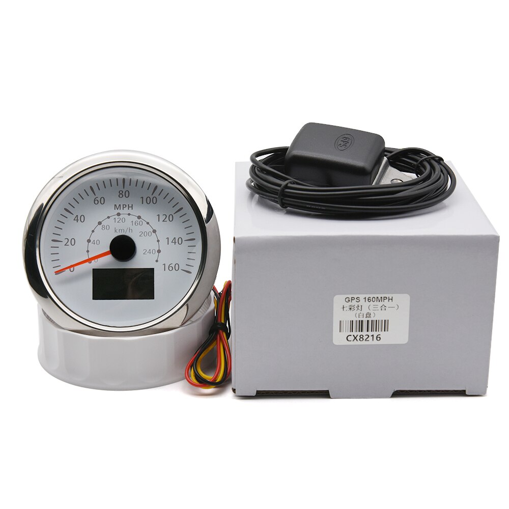 3 in 1 Multifunktions GPS Tacho 0-160MPH 0-240 km/h 85mm Lcd-Computer-geschwindigkeitsmesser-grüNe 7 Farbe Hintergrundbeleuchtung Meter mit Zahn REISE Laufleistung: Weiß Silber-