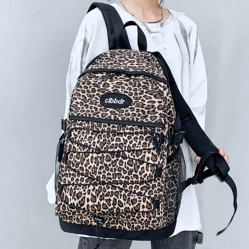 Dcimor stor kapacitet leopardprint kvinder rygsæk kvindelige flere lommer snoretræk laptop rygsæk universitetsstuderende skoletaske