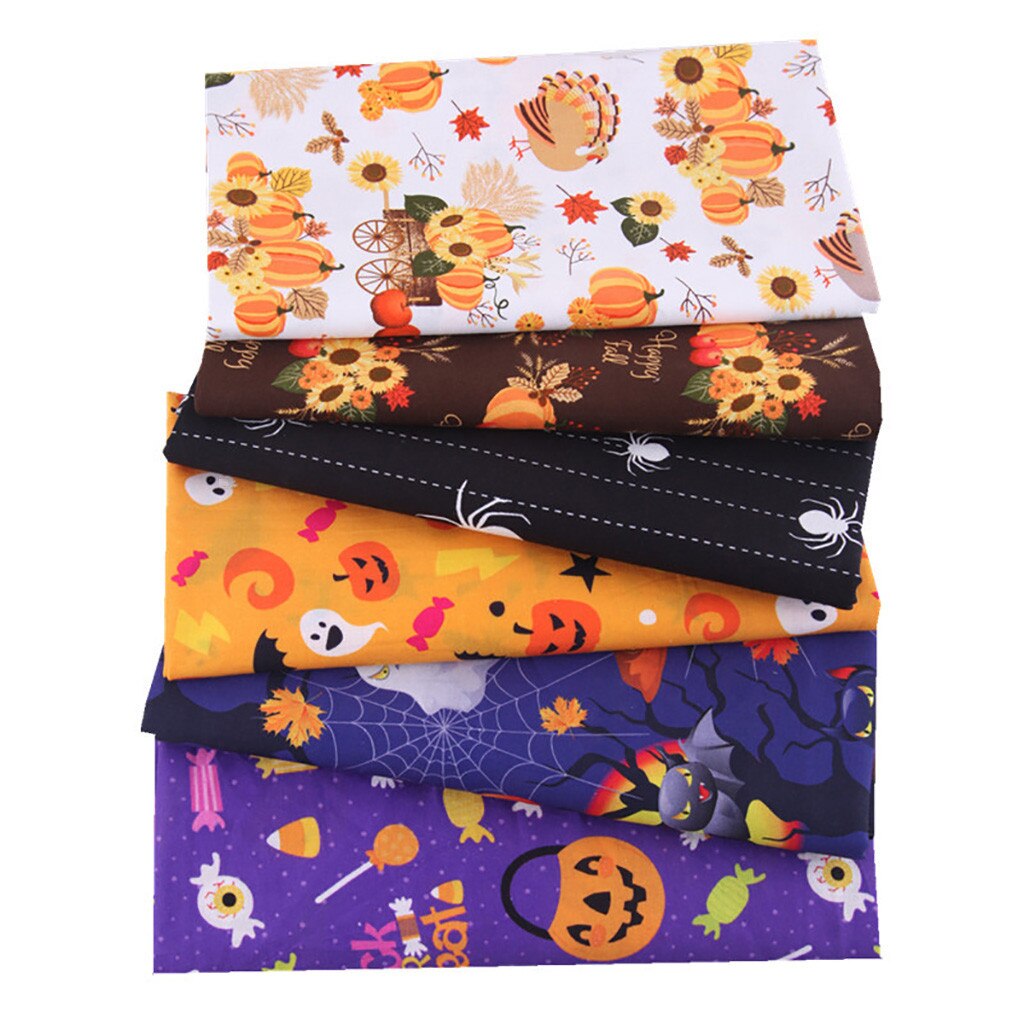 6Pcs Diy Hand Gestikt Kinderen Katoen Gedrukt Halloween Pompoen Zakdoek Doek Materiaal Diy Handgemaakte Ambachten Stof Doek
