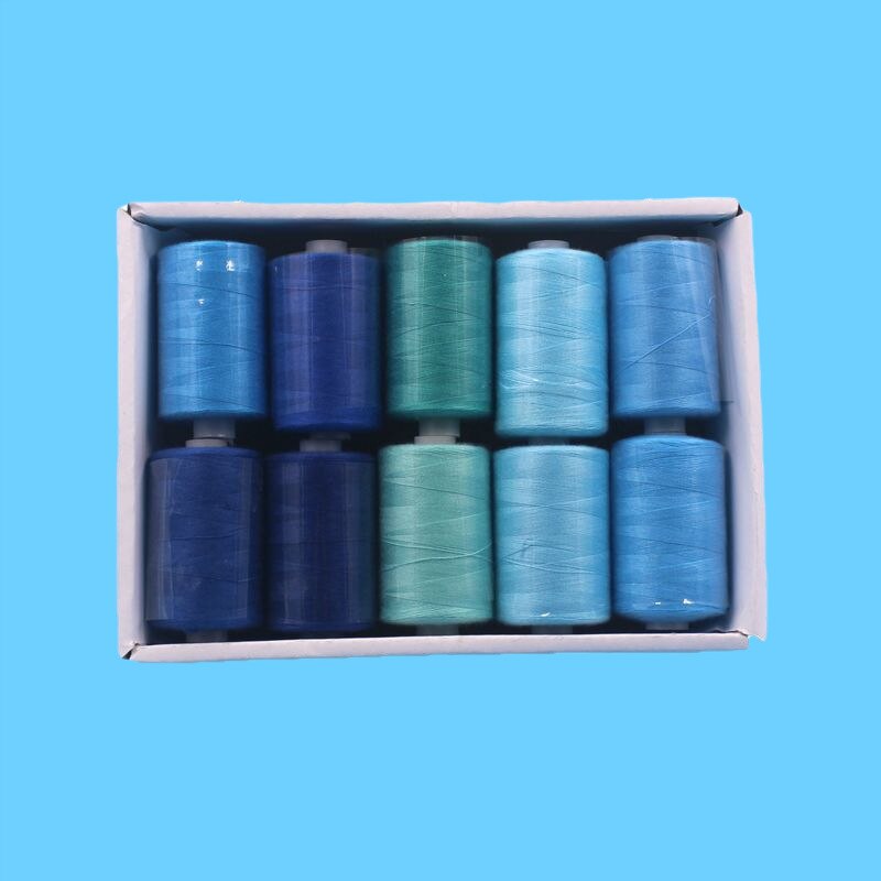 Hilo de coser 402 poliéster, 10 carretes/paquete, 1000 yardas/carrete para máquina de coser, costura a mano, costura multicolor: 02 Blue