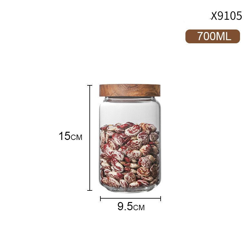 Botellas de almacenamiento de vidrio con tapa de madera, tarros grandes para alimentos, té, granos de café, dulces, 350-3000ml: 650ML