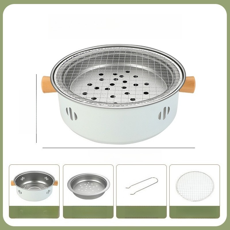 Portable Outdoor Barbecue Grill for A Picnic Barbecue and Barbecuing Barbecue Stove Set of Utensils Basin Tea Stove: grey
