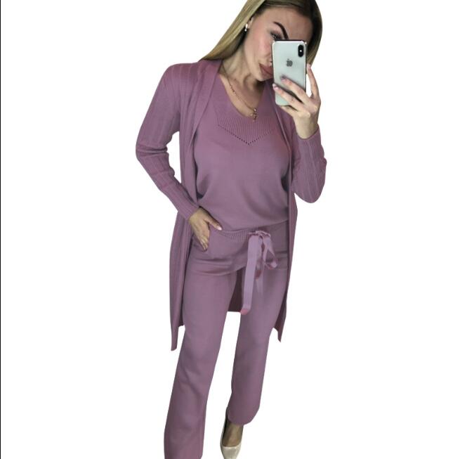 3 pieces set Women's knit suit long sleeve Soft Wool Warm Thcik Female winter cltohes suits