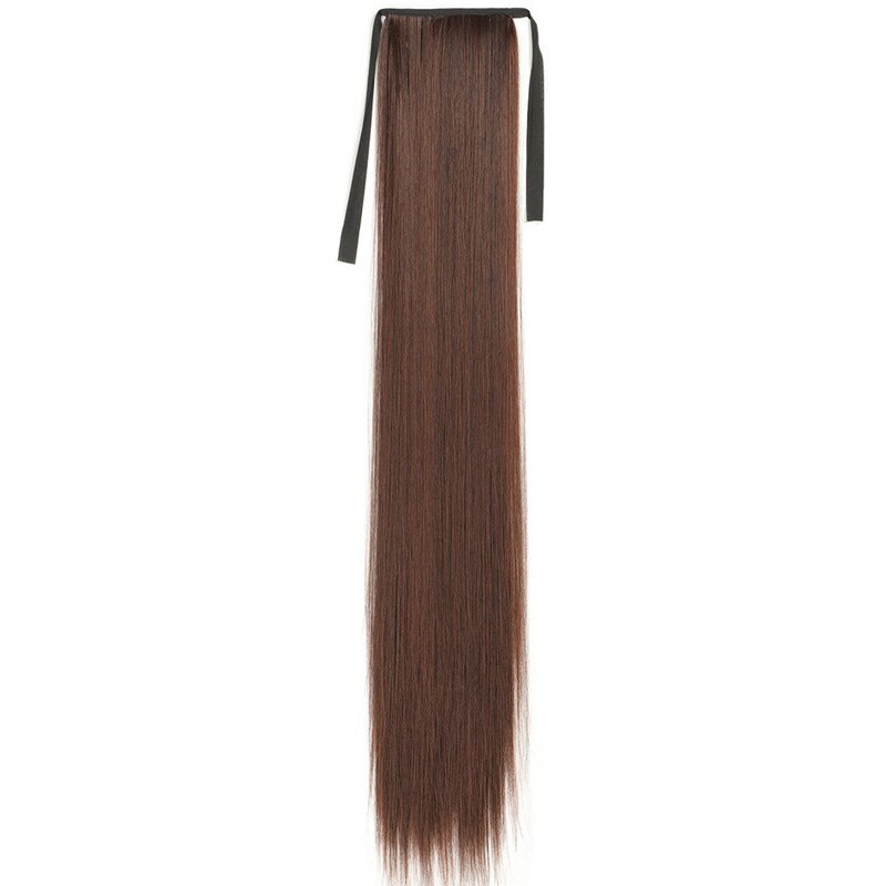 Extensión de cabello para mujer, postizo largo bonito con cordón recto, cola de caballo sintética, negro/marrón, resistente al calor: Chestnut / 2 ud