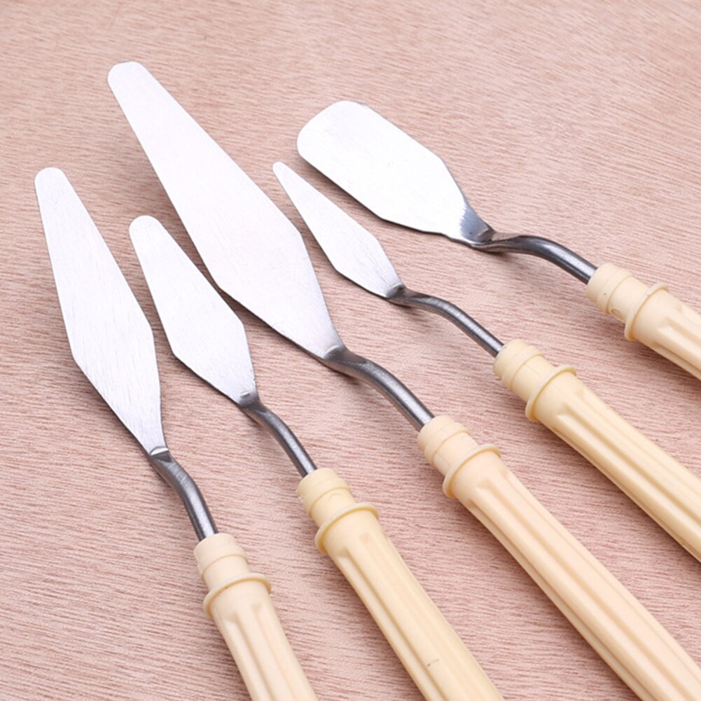 5pcs Scraper Super-thin Flexible Artist Safety Painting Tool Stainless Steel Wood Handle Compact Palette Knives Accessories