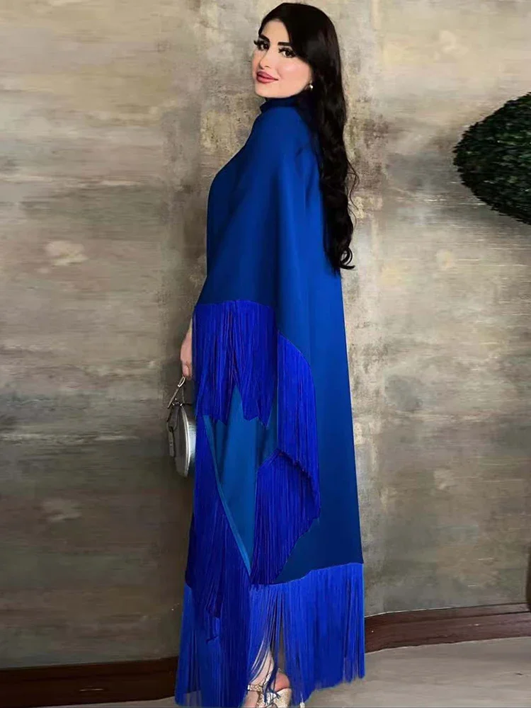 Caftán Eid para mujer musulmana, Vestido largo de noche, Ramadán, Dubai, Abaya, Turquía, Islam, 2023: Azul