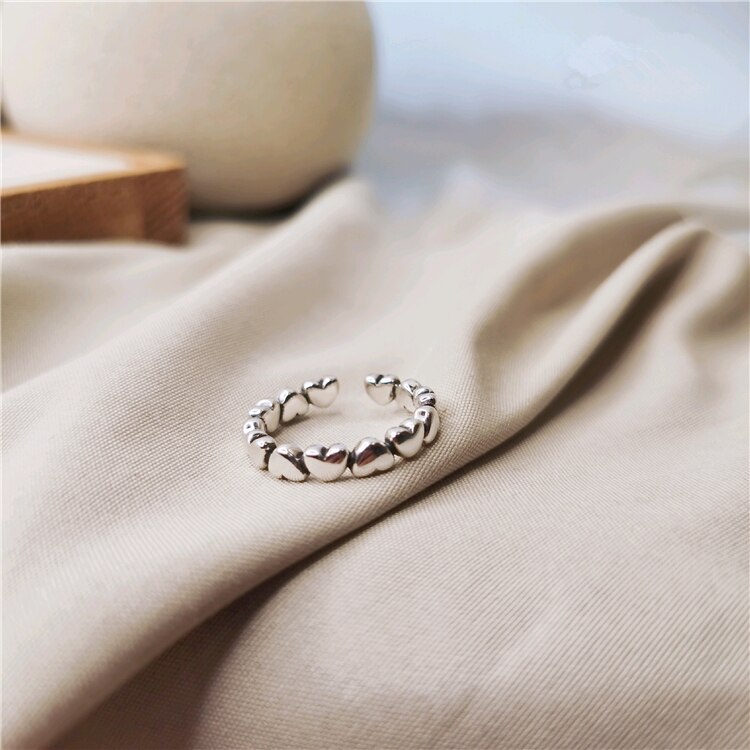 HUANZHI Japanese Individuality Glaze Leather belt Love Heart Glitter Sequins Metal Rings for Women Party Ring: 3