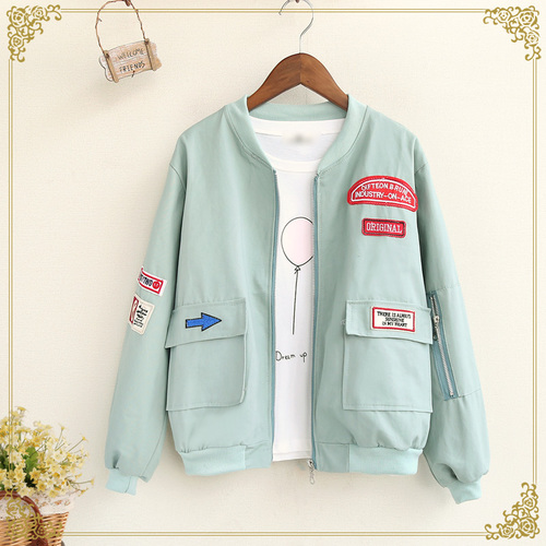 Lente herfst jas dames koreaanse harajuku bf losse baseball jas roze zoete studenten tops: Groente