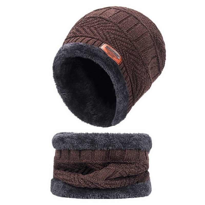 Winterstrickmütze für damen und herren, warm und dick gefüttert, mit samtfutter, Schließfach geschnitten, mit schal, marken-wintermütze, skimaske: A -5-2 stück