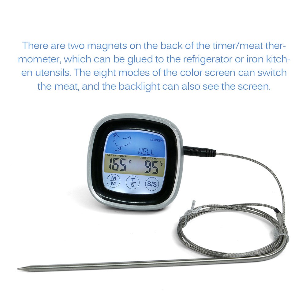 Barbecue Food Grill Electronic Thermometer Digital Oven Thermometer Guage Core Meat BBQ Temperature Probe Alarm Timer Function