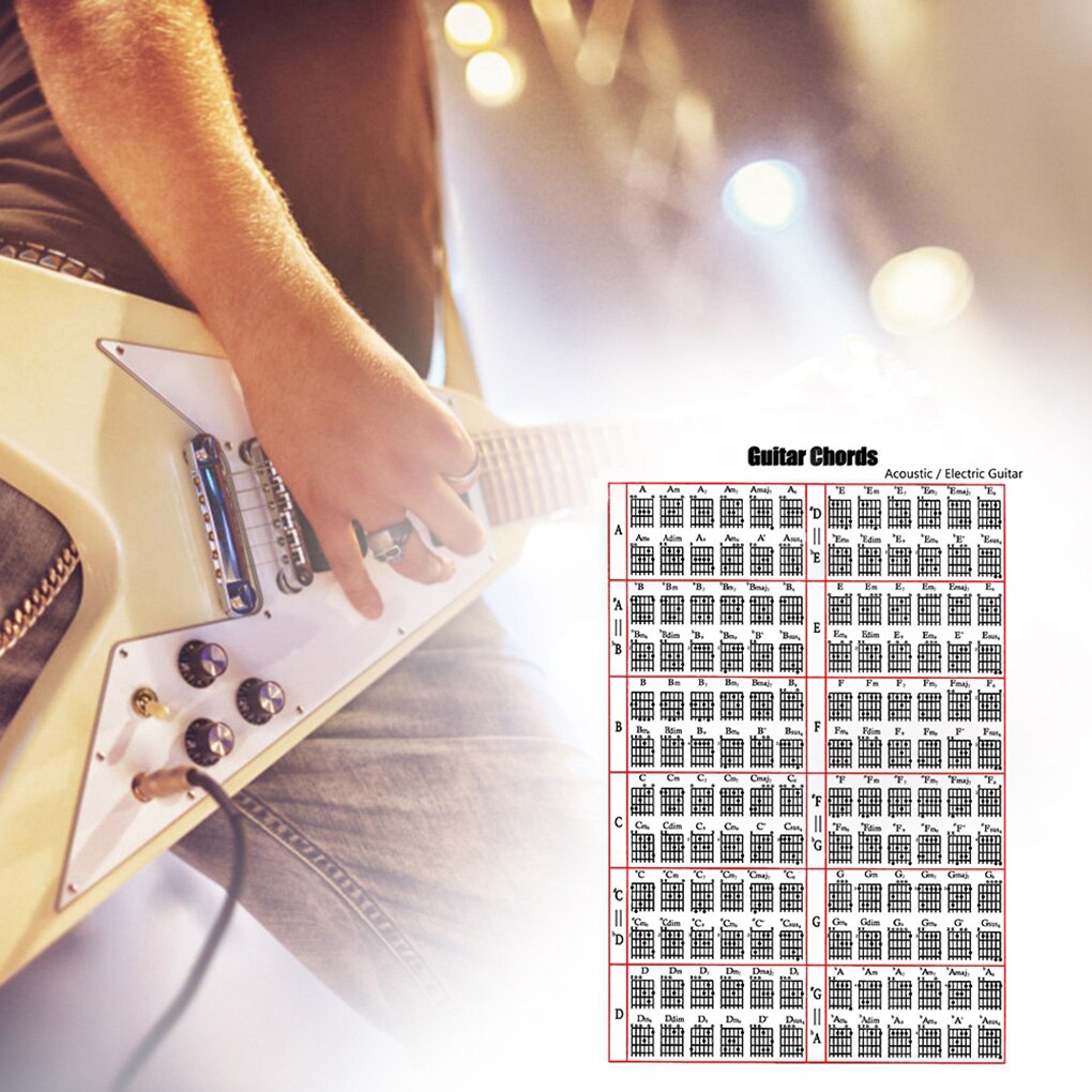 Guitar Chord Chart Classical/Folk Music Learning Aid Poster Reference Tabs Chart Cheatsheets