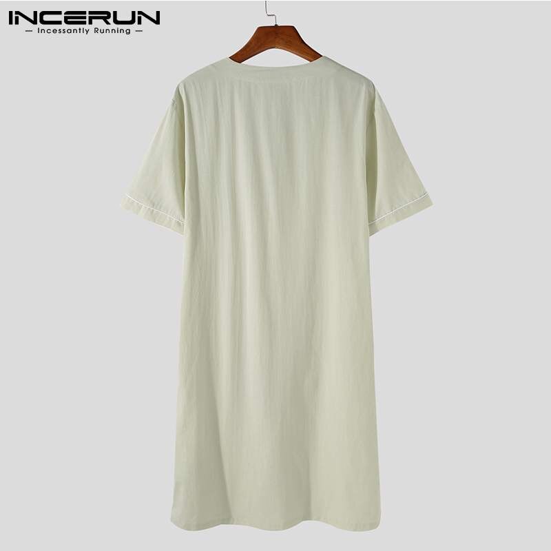 Summer Men Robes Solid Color Short Sleeve Button Up Comfortable Cotton Homewear Bathrobes Leisure Mens Nightgown S-5XL INCERUN