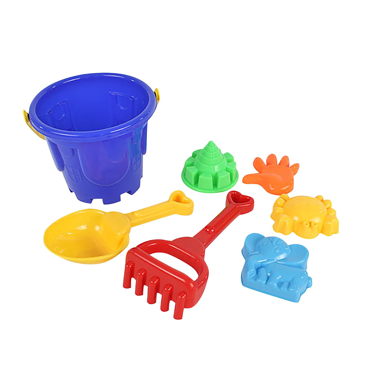 7Pcs Zandbak Speelgoed Strand Zand Speelgoed Set Voor Kinderen, strand Schoppen Spade Tool Kit Met Mesh Bag Kleurrijke Kasteel Emmer Outdoor Fun