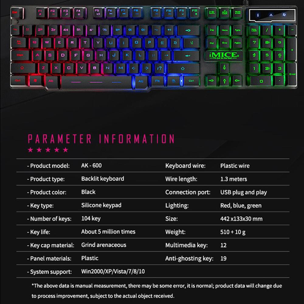 Gaming Keyboard USB Wired Keyboard LED Backlit 104 Keys Mechanical Keyboard 19 Keys Anti-Ghosting