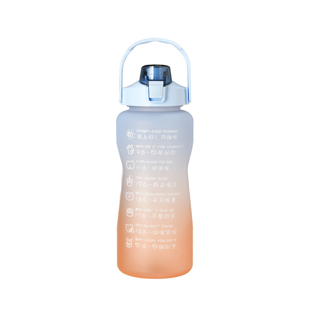 2L Wasser Flasche Stroh Tasse Große Kapazität Hohe Temperatur Kunststoff Wasser Tasse Zeit Skala matt draussen Sport Schüler Paar Tasse: 2000ML F
