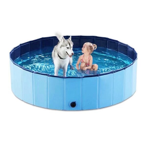 Sammenklappelig soppebassin pvc kæledyr badekar sammenklappeligt bassin til hunde katte hvalp killingen brusebad swimmingpool hus kæledyr sammenfoldelig pool: Blå