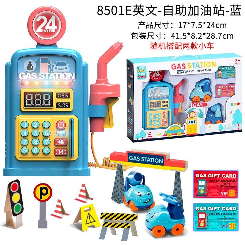 Simulation Gas Station Toy Set Vehicles Kids Educational Toys Gas Station Set Play Accessories For Children With Car: Blue