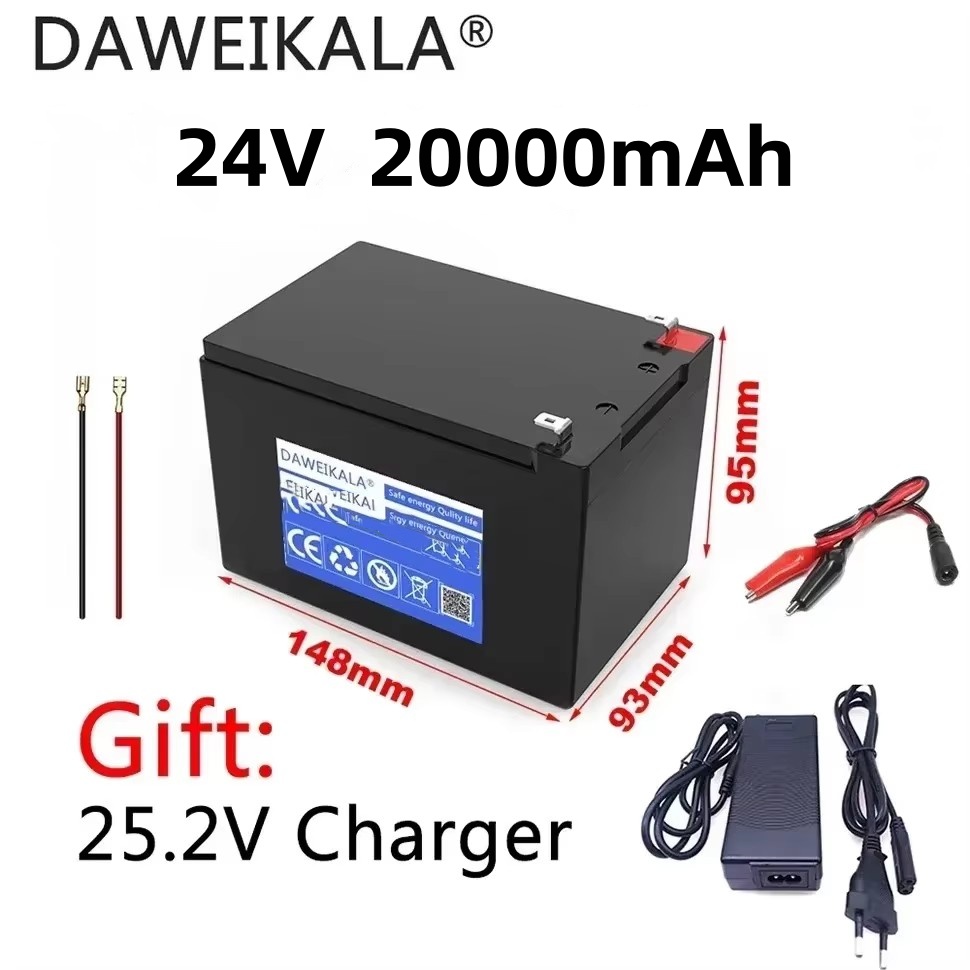 Batterie 24V 20Ah 18650 batterie au lithium batterie Rechargeable pour batterie de véhicule électrique à énergie solaire + chargeur 25.2v2A