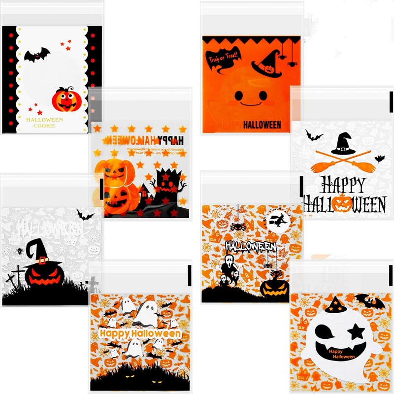 50/100 kpl halloween karkkipussi keksipusseja keksejä välipala muovipakkauspusseja halloween-juhlien sisustustarvikkeita