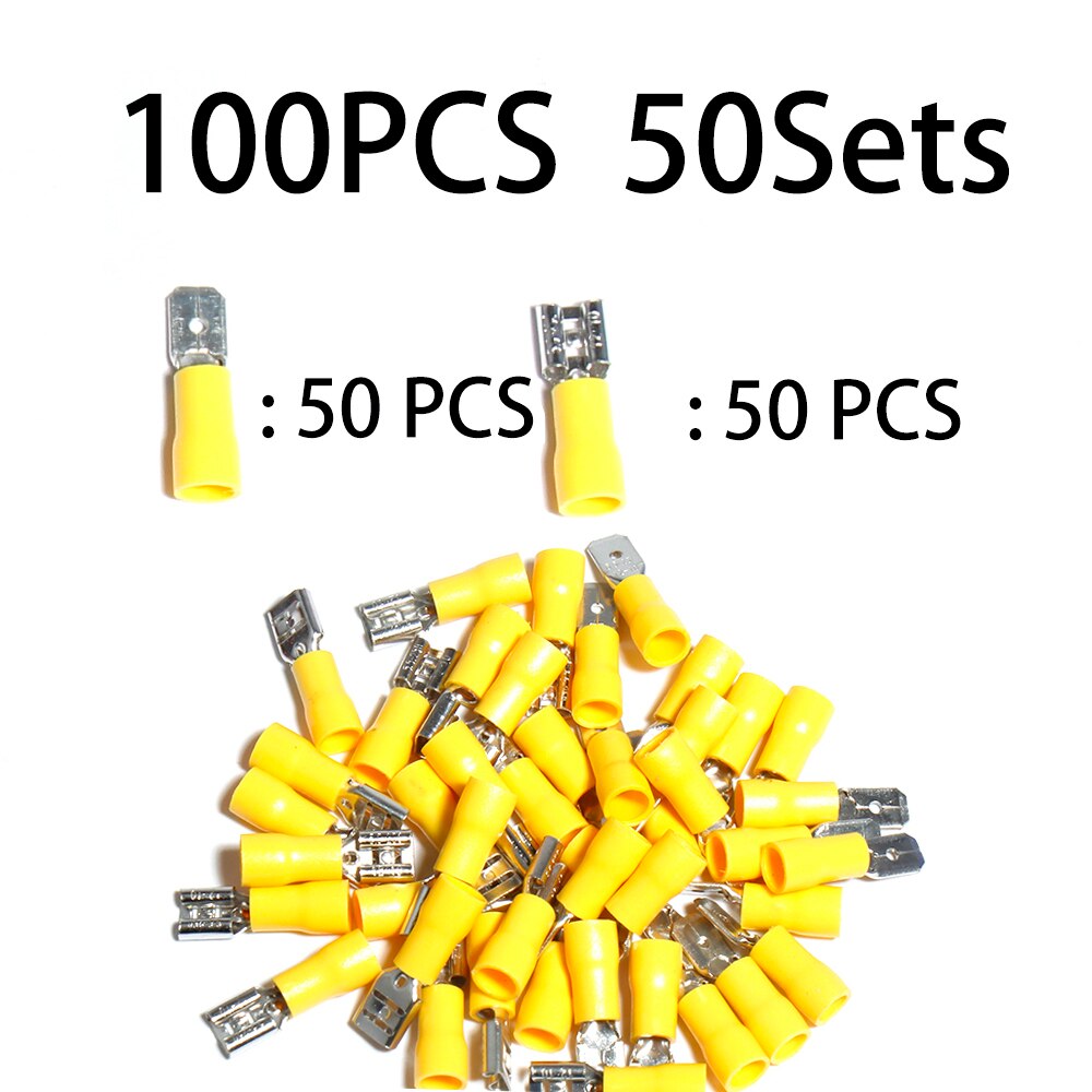 Plug cold pressing insulation fast wire spring connector Terminals Electrical Crimp Spade Lug Cable car Full Fork Assortment Kit: 100PCS 50Sets Y c