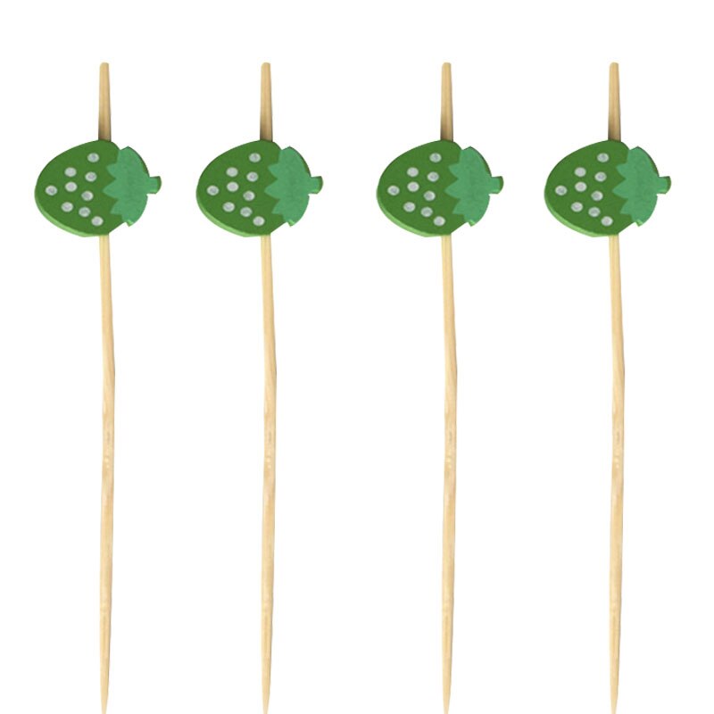 100 stk 12cm jordbærformede fruktspyd bambusspyd cocktail dessert gaffel tre frukt forrett tannpirker perle frukt