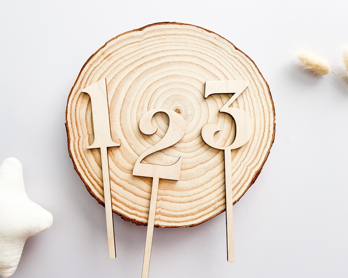 Juego de adornos para tartas de madera rústica con números 1, 2, 3 decoraciones para fiestas de cumpleaños