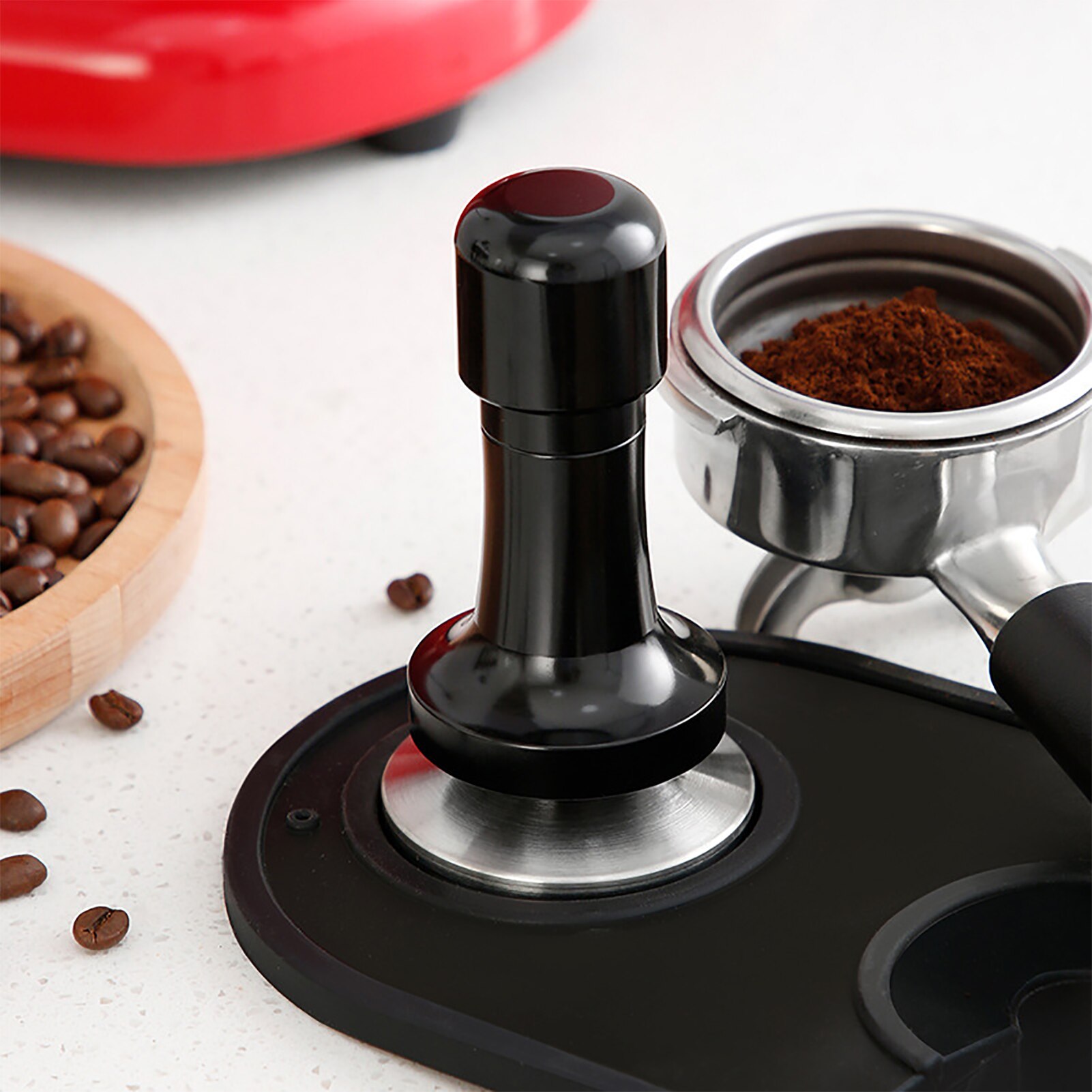 58mm Calibrated Pressure Tamper For Coffee 304 Stainless Steel With Spring Base Horizontal Tool For Barista Coffee Accessories