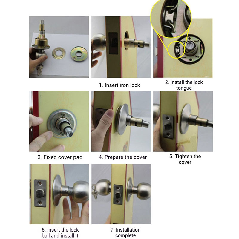 Zexef runde dørhåndtag i rustfrit stål med rotationslås, metal dørhåndtag med nøgle til soveværelser, stuer, badeværelser