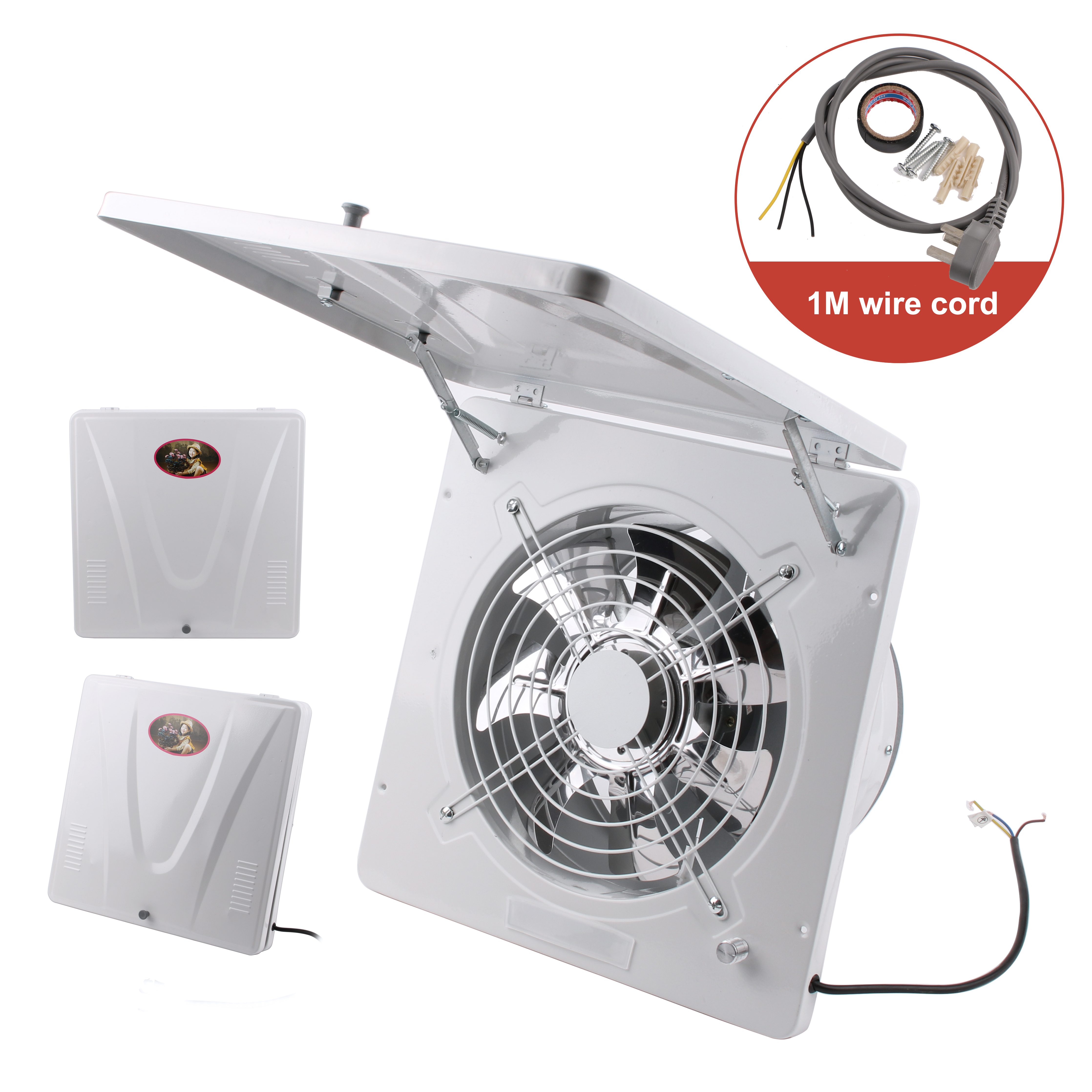 Extractor de aire de ventilación de humo para cocina y barbacoa, potente extractor de aire montado en la pared de 10 pulgadas, con tapa abatible, 220V: Mezcla de color
