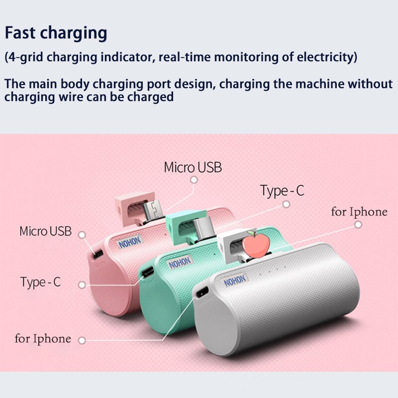 NOHON-Banco de energía para iPhone, Xiaomi, Samsung y Huawei, interfaz Micro tipo C de Apple, cargador de batería externo portátil de 3000mAh