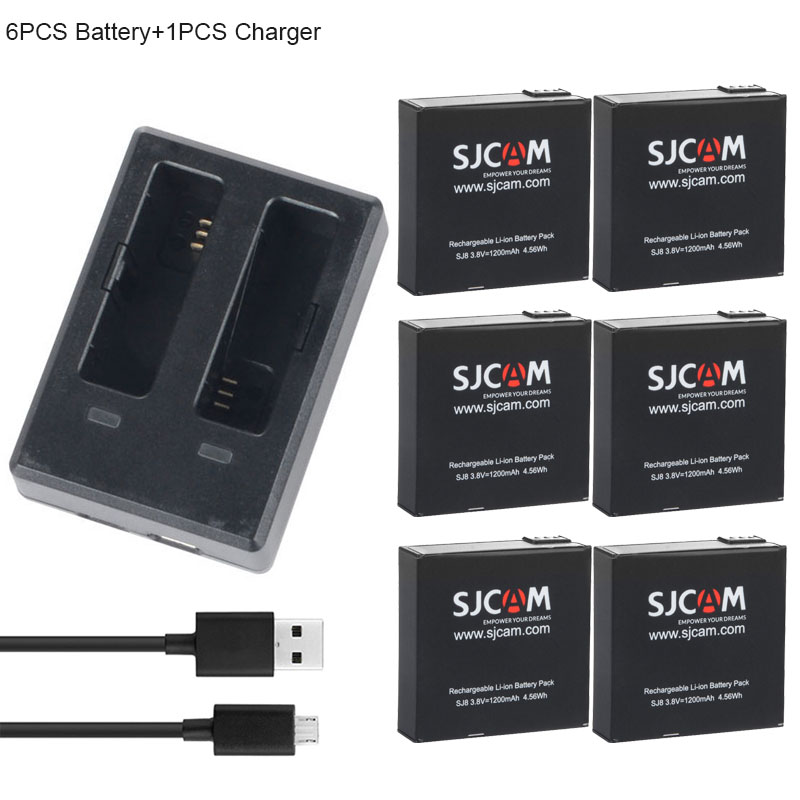 Original SJCAM SJ8 PRO batterie 1200mAh Rechargeable Li-ion batterie double chargeur pour SJ8 Plus SJ8 AIR Action caméra accessoires: 1Charger 6Battery
