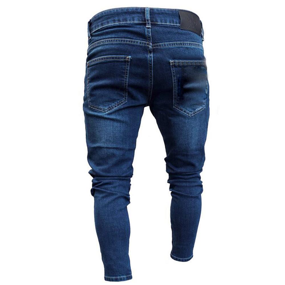 Slim Feet Men Stretchy Ripped Skinny Biker Print Jeans Destroyed Hole Taped Slim Fit Denim Scratched Jeans