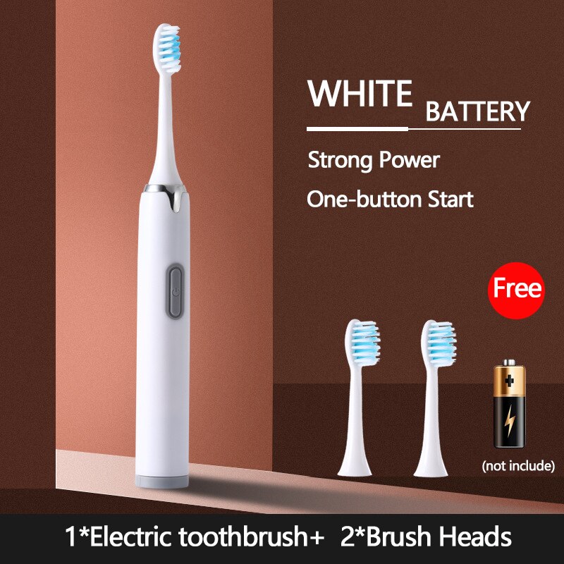 Genopladelig sonisk elektrisk tandbørste med udskiftning af tandbørstehoveder 5 tilstande vandtæt ultralydsbørste voksen: Hvidt batteri