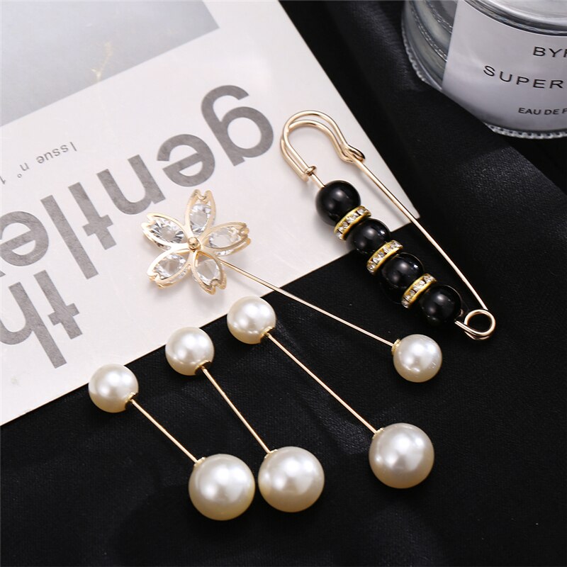 17KM-Alfileres de ropa de perlas Vintage para mujer, conjunto de broches con hebilla para vestido y pantalones, accesorios de tendencia, joyería,: CS5309210